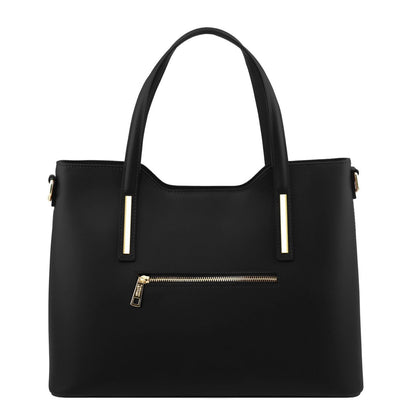 The Tropical Duchess Tuscany Leather  TL BAG OLIMPIA TL141412 Leather Tote in Black
