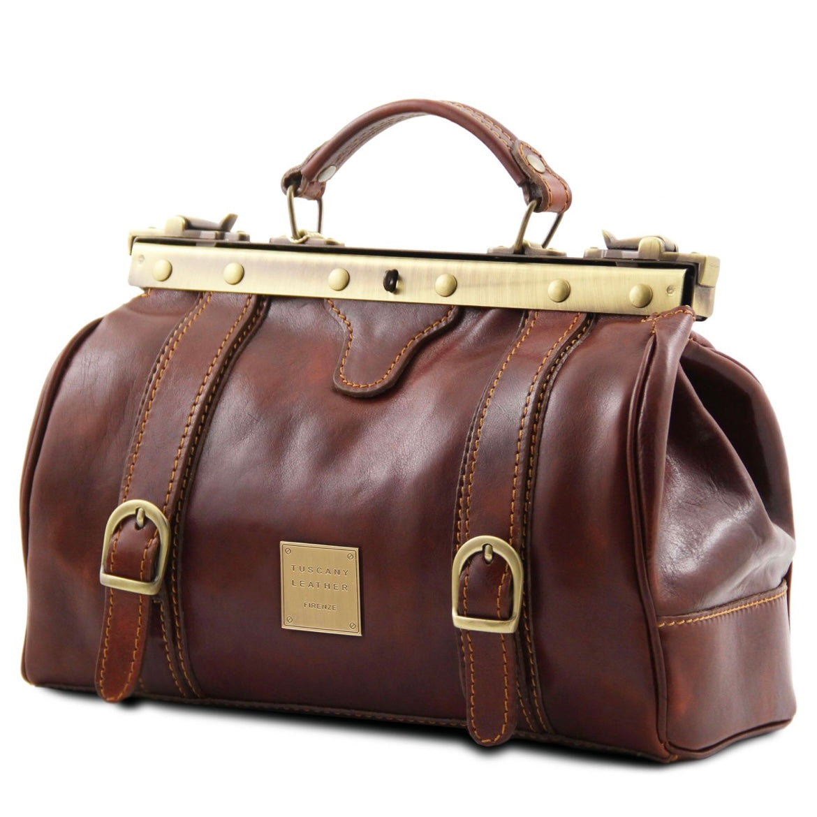 The Tropical Duchess Tuscany Leather  TL BAG MONALISA TL10034 Doctor Gladstone Leather bag With Front Straps  in Natural
