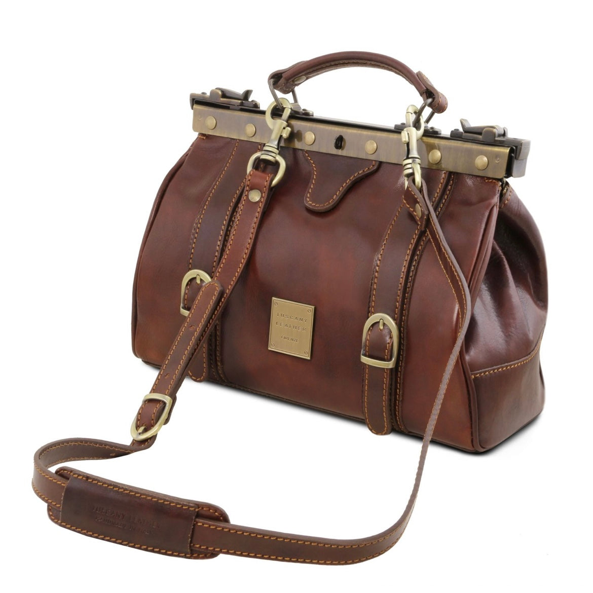 The Tropical Duchess Tuscany Leather  TL BAG MONALISA TL10034 Doctor Gladstone Leather bag With Front Straps  in Natural