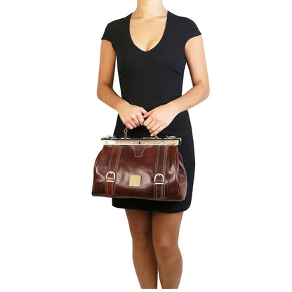 The Tropical Duchess Tuscany Leather  TL BAG MONALISA TL10034 Doctor Gladstone Leather bag With Front Straps  in Natural