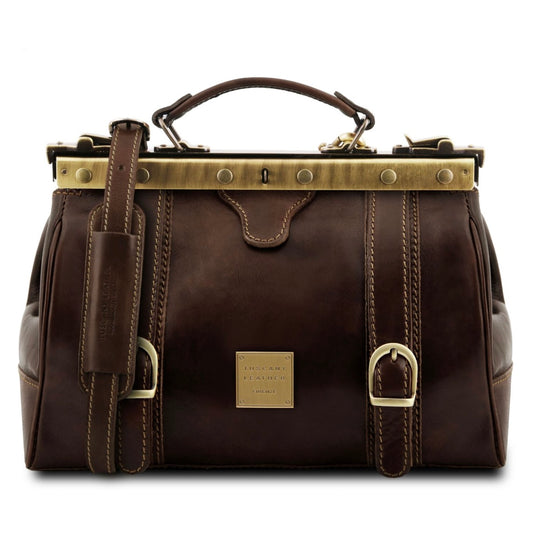 The Tropical Duchess Tuscany Leather  TL BAG MONALISA TL10034 Doctor Gladstone Leather bag With Front Straps  in Dark Brown
