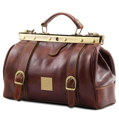 The Tropical Duchess Tuscany Leather  TL BAG MONALISA TL10034 Doctor Gladstone Leather bag With Front Straps  in Dark Brown