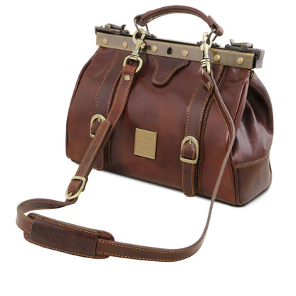 The Tropical Duchess Tuscany Leather  TL BAG MONALISA TL10034 Doctor Gladstone Leather bag With Front Straps  in Dark Brown