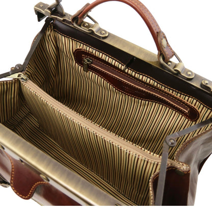 The Tropical Duchess Tuscany Leather  TL BAG MONALISA TL10034 Doctor Gladstone Leather bag With Front Straps  in Dark Brown