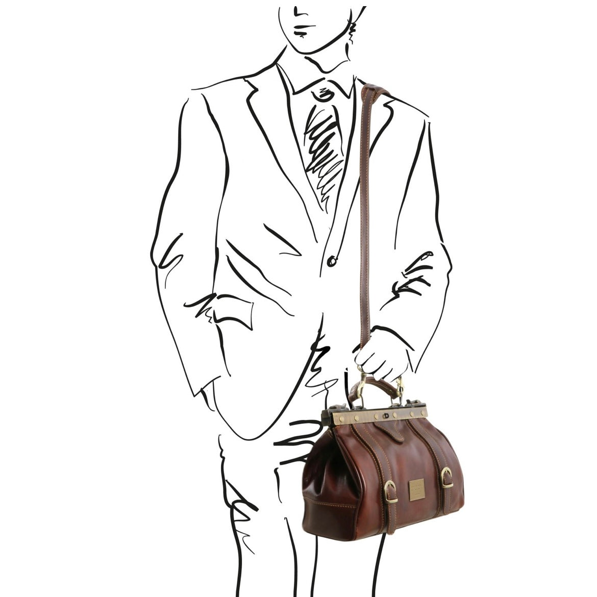 The Tropical Duchess Tuscany Leather  TL BAG MONALISA TL10034 Doctor Gladstone Leather bag With Front Straps  in Dark Brown