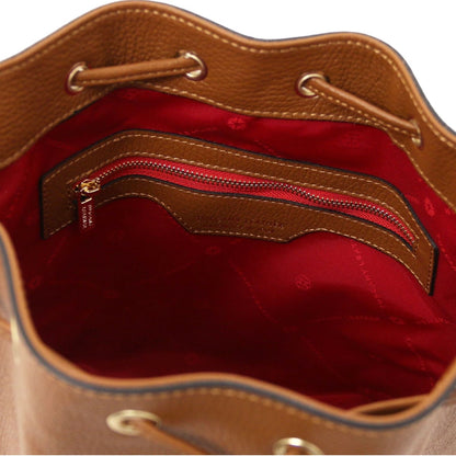 Branded handbags for women Leather Bucket bag TL BAG TL142146 in Cognac