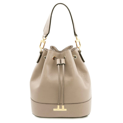 Branded handbags for women Leather Bucket bag TL BAG TL142146 in Light Taupe