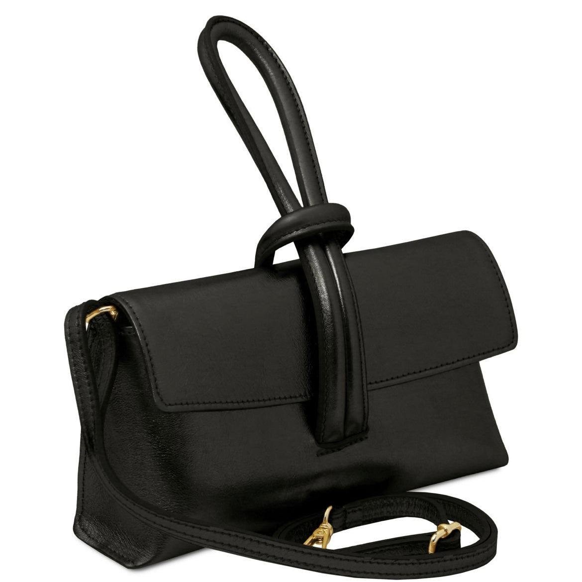 The Tropical Duchess Tuscany Leather Metallic Leather Clutch in Black TL141993