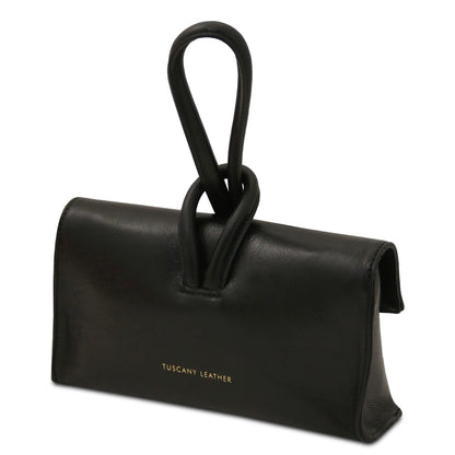 The Tropical Duchess Tuscany Leather Metallic Leather Clutch in Black TL141993