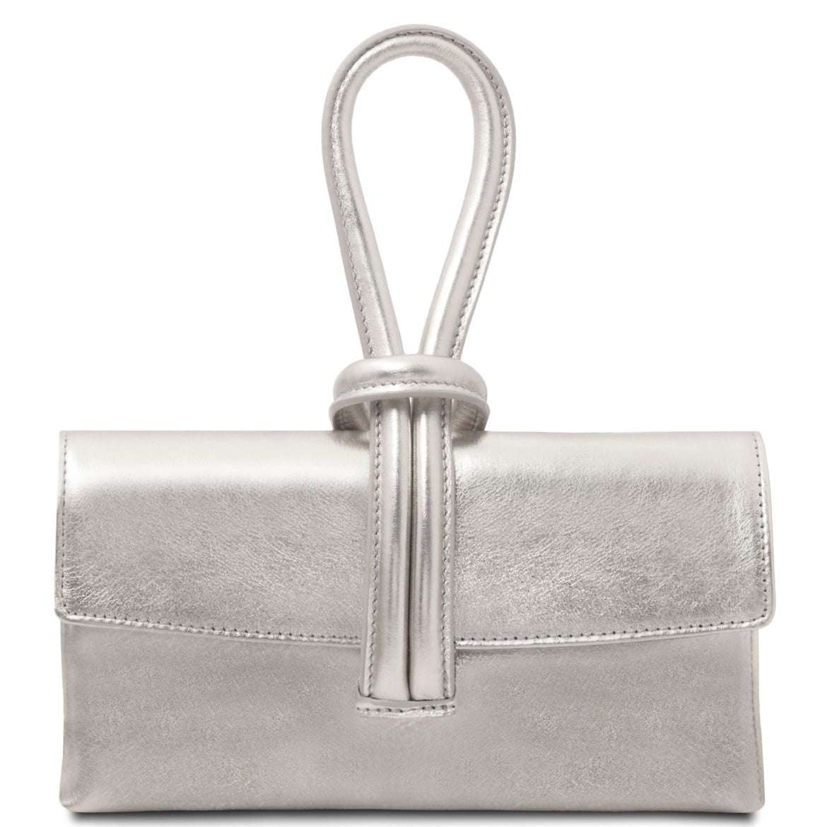 The Tropical Duchess Tuscany Leather Metallic Leather Clutch in Silver TL141993