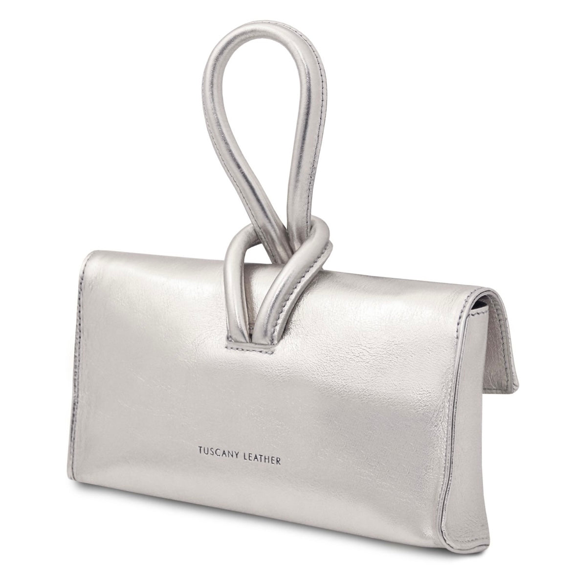 The Tropical Duchess Tuscany Leather Metallic Leather Clutch in Silver TL141993