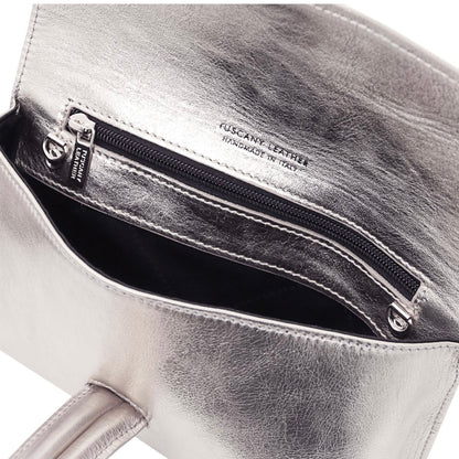 The Tropical Duchess Tuscany Leather Metallic Leather Clutch in Silver TL141993