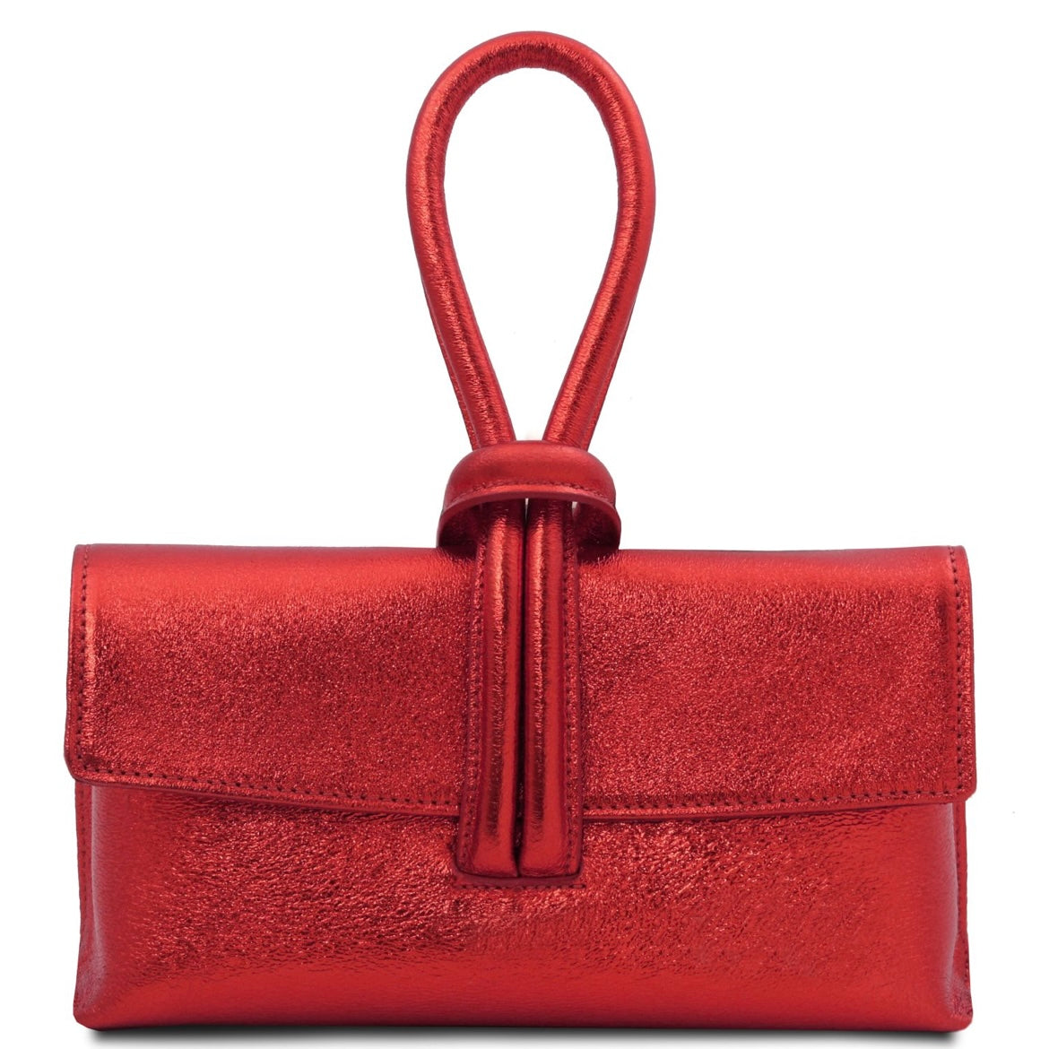The Tropical Duchess Tuscany Leather Metallic Leather Clutch in Red TL141993