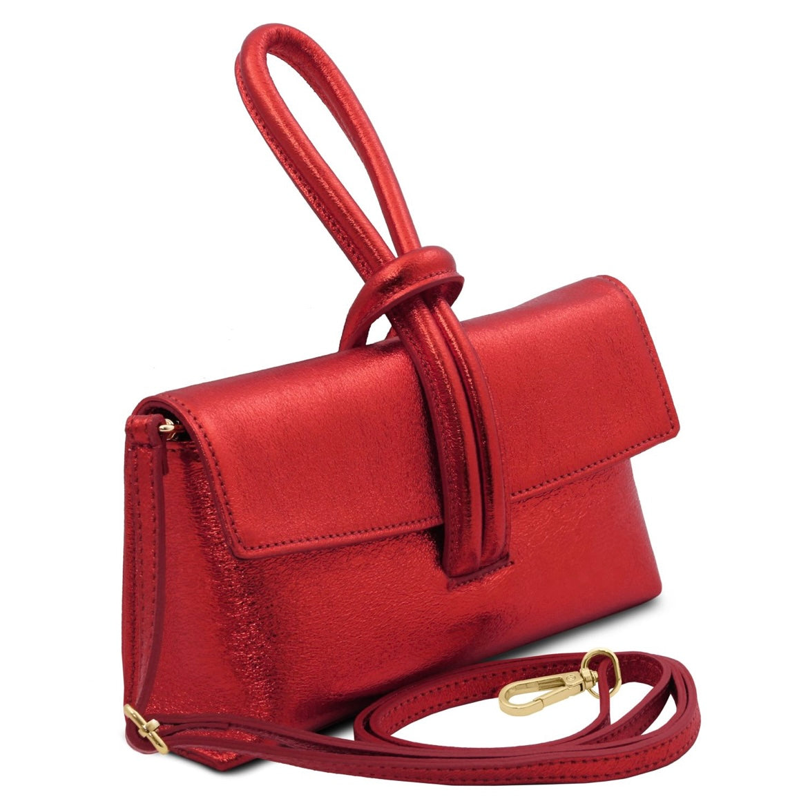 The Tropical Duchess Tuscany Leather Metallic Leather Clutch in Red TL141993