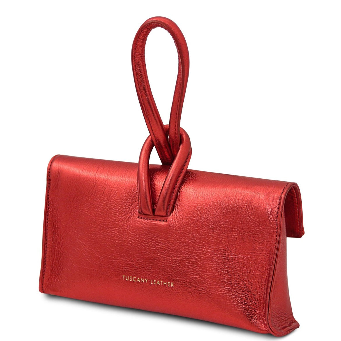 The Tropical Duchess Tuscany Leather Metallic Leather Clutch in Red TL141993