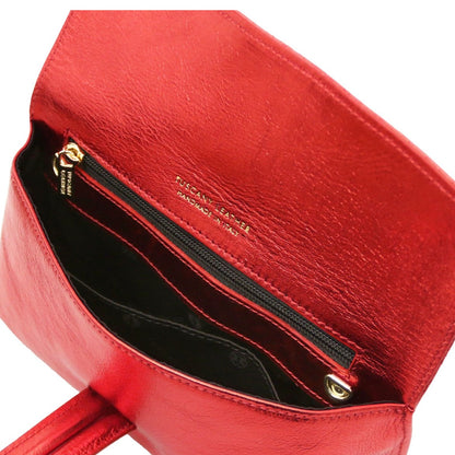 The Tropical Duchess Tuscany Leather Metallic Leather Clutch in Red TL141993