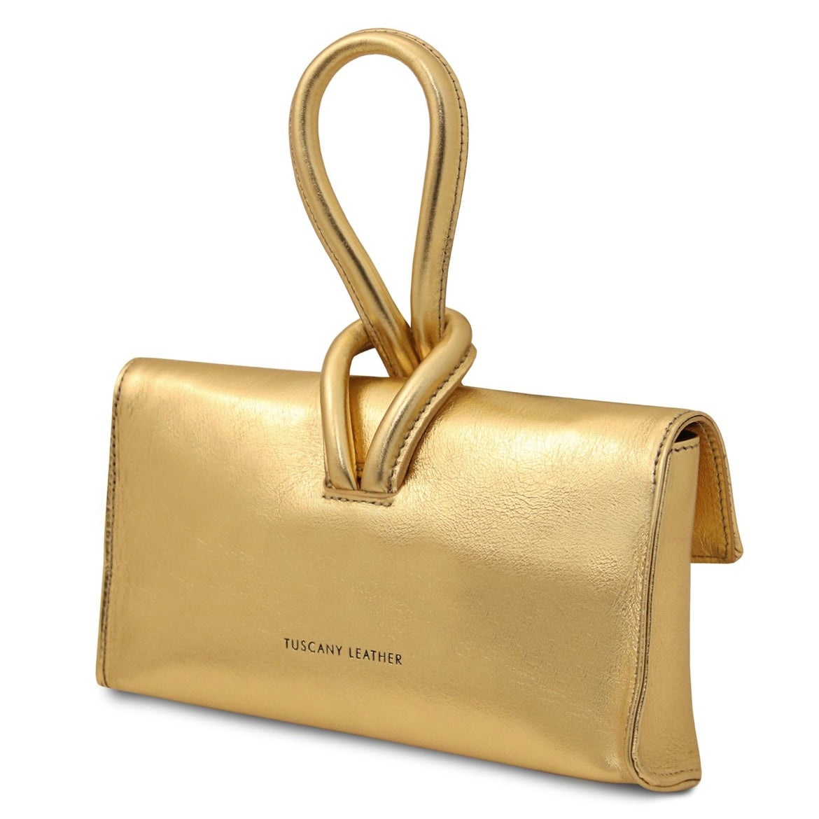 The Tropical Duchess Tuscany Leather Metallic Leather Clutch in Gold TL141993