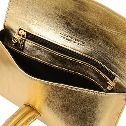 The Tropical Duchess Tuscany Leather Metallic Leather Clutch in Gold TL141993