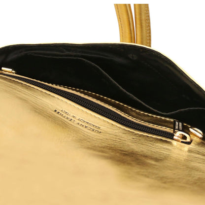The Tropical Duchess Tuscany Leather Metallic Leather Clutch in Gold TL141993