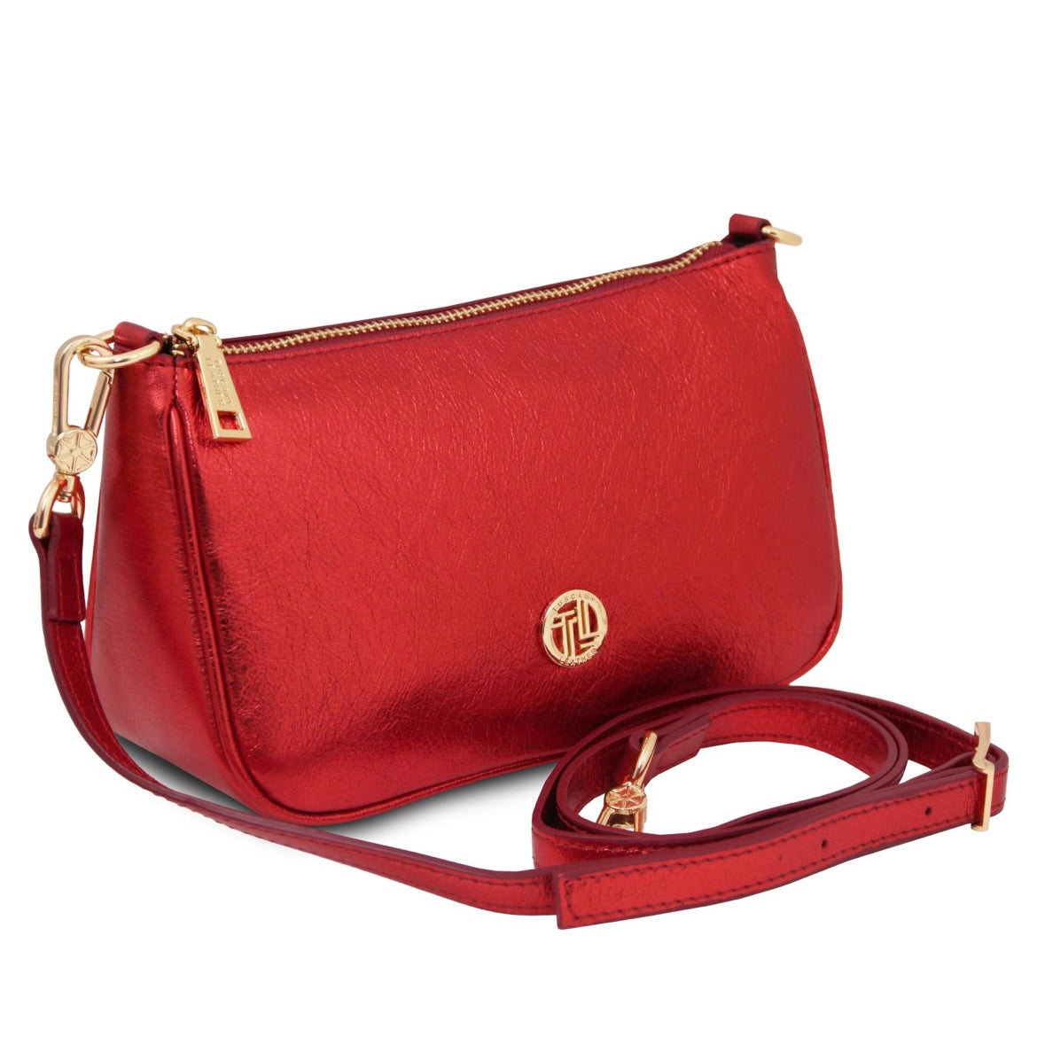 The Tropical Duchess Tuscany Leather Metallic Leather Clutch PARFAIT TL142543 in Red