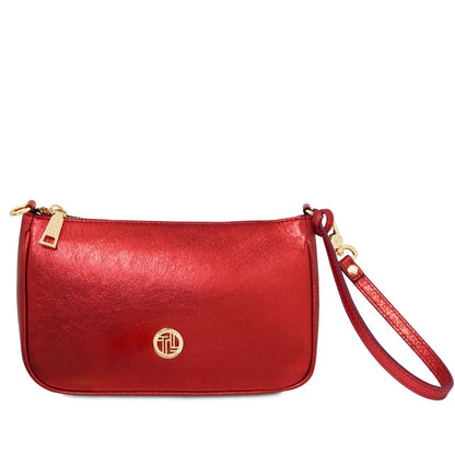The Tropical Duchess Tuscany Leather Metallic Leather Clutch PARFAIT TL142543 in Red