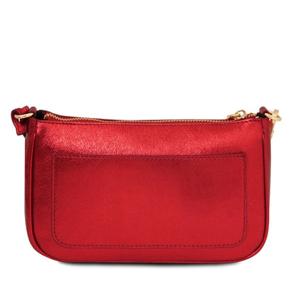 The Tropical Duchess Tuscany Leather Metallic Leather Clutch PARFAIT TL142543 in Red