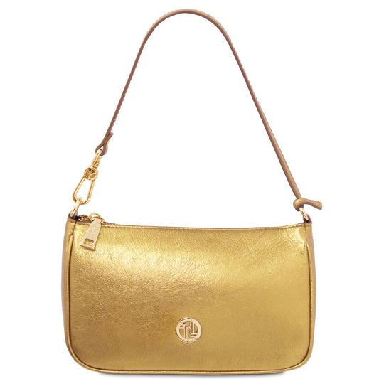 The Tropical Duchess Tuscany Leather Metallic Leather Clutch PARFAIT TL142543 in Gold