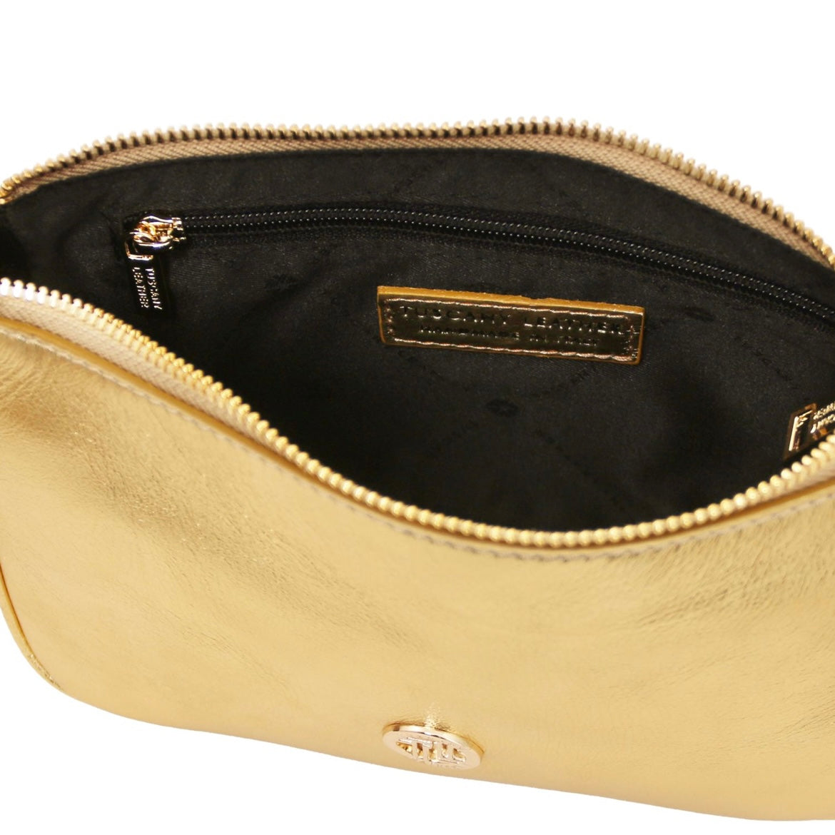 The Tropical Duchess Tuscany Leather Metallic Leather Clutch PARFAIT TL142543 in Gold