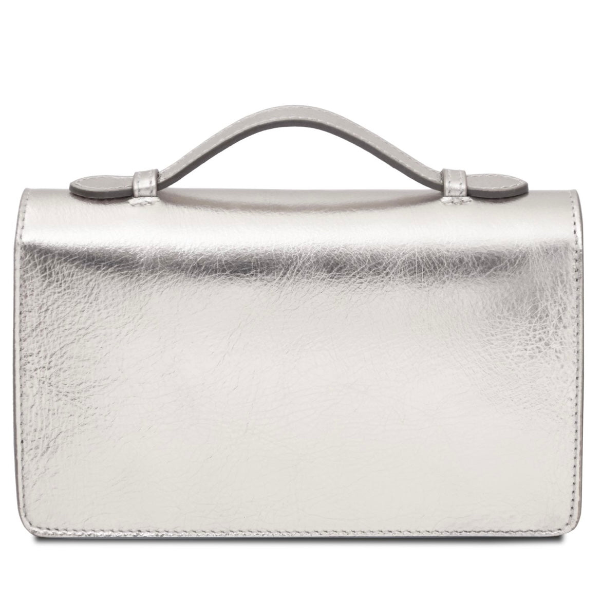 The Tropical Duchess Tuscany Leather Metallic Leather Clutch with Chain Strap OPERA TL142519 in Silver