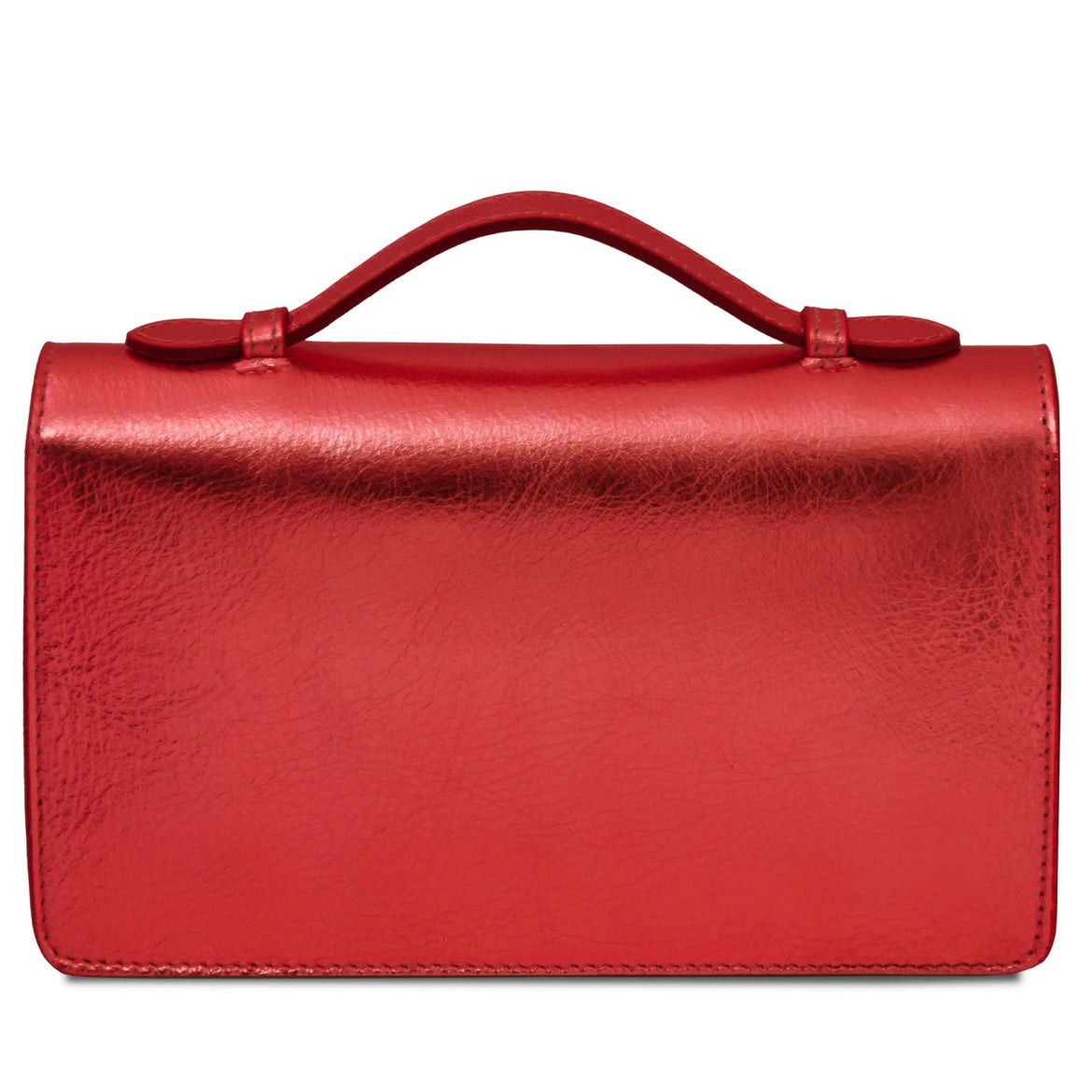 The Tropical Duchess Tuscany Leather Metallic Leather Clutch with Chain Strap OPERA TL142519 in Red