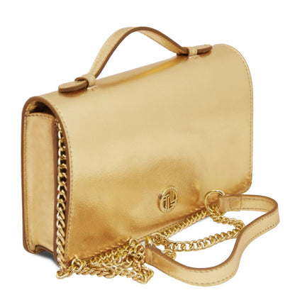 The Tropical Duchess Tuscany Leather Metallic Leather Clutch with Chain Strap OPERA TL142519 in Gold