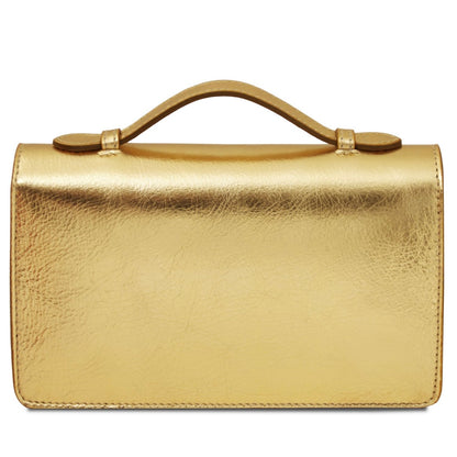 The Tropical Duchess Tuscany Leather Metallic Leather Clutch with Chain Strap OPERA TL142519 in Gold