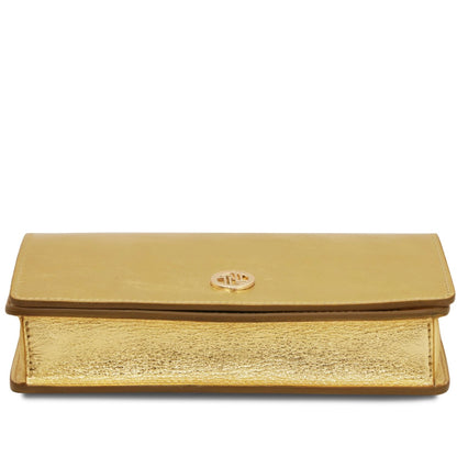 The Tropical Duchess Tuscany Leather Metallic Leather Clutch with Chain Strap OPERA TL142519 in Gold