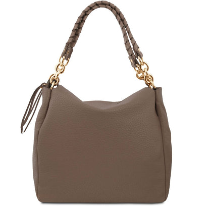 The Tropical Duchess Tuscany Leather AMY TL142385 Soft Leather Shopping bag in Dark Taupe
