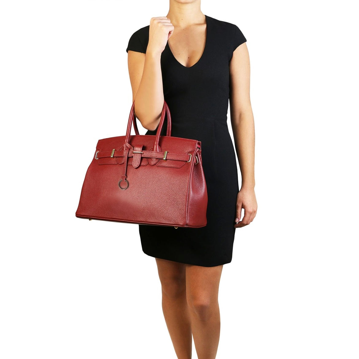 The Tropical Duchess Tuscany Leather TL Leather Handbag with Golden Hardware TL141529 in Red