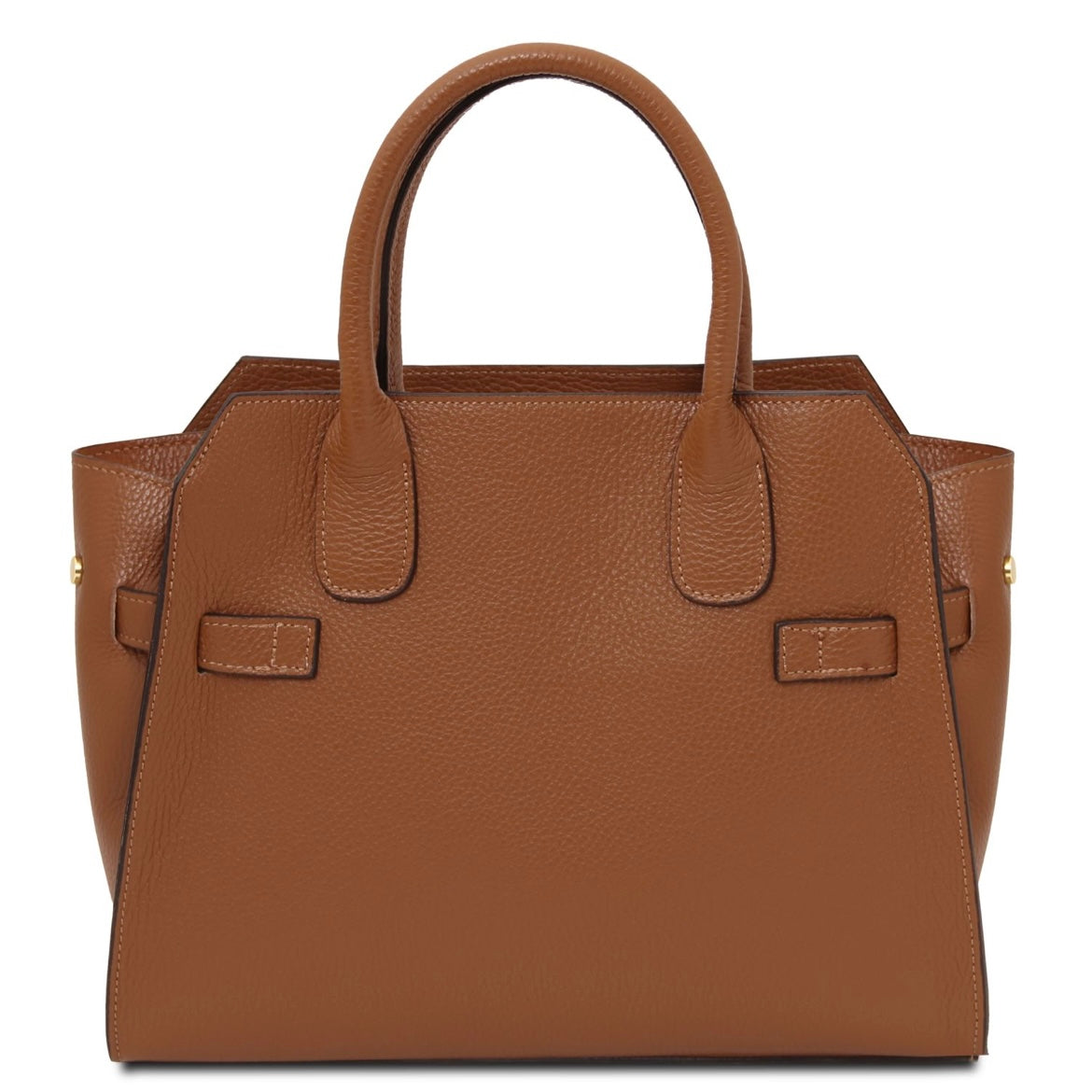 Brown leather handbag on a white background